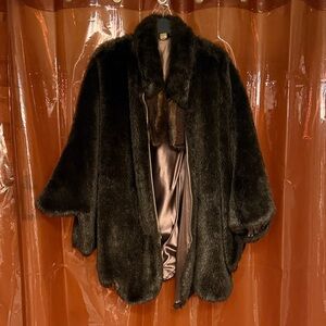 Elegant Brown Faux Fur Women's Poncho